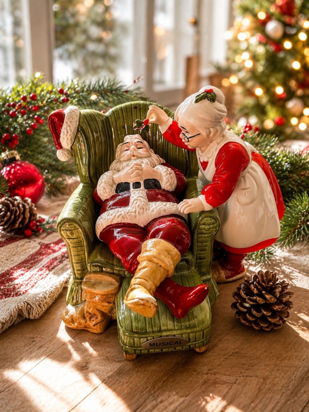 Otagiri Gibson Sitting Santa And Mrs Claus Music Box Wish You A Merry Christmas